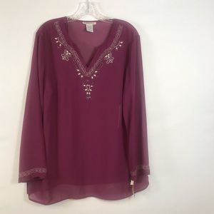 Notations Women's Plum Purple Sheer Blouse Size XL